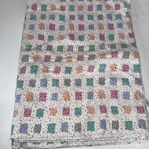 Vtg 90s neon color blanket sheet JCPenney full size cotton flannel USA Fabric